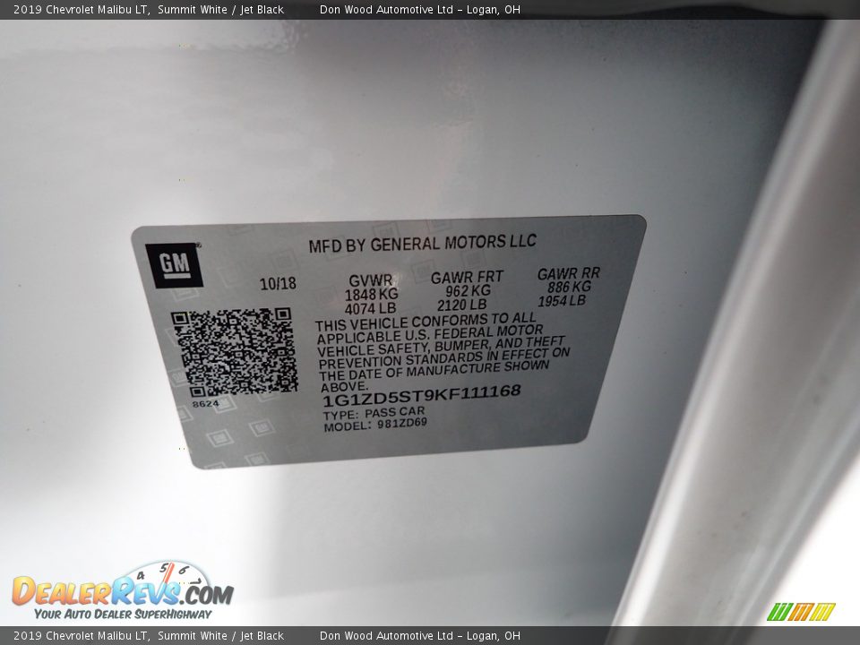 2019 Chevrolet Malibu LT Summit White / Jet Black Photo #33