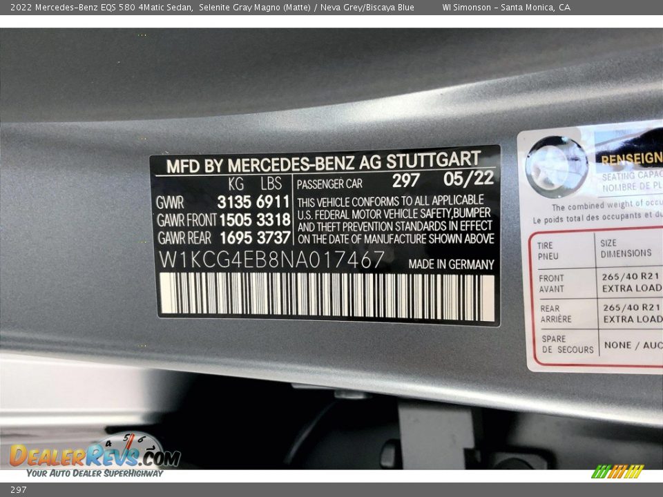 Mercedes-Benz Color Code 297 Selenite Gray Magno (Matte)