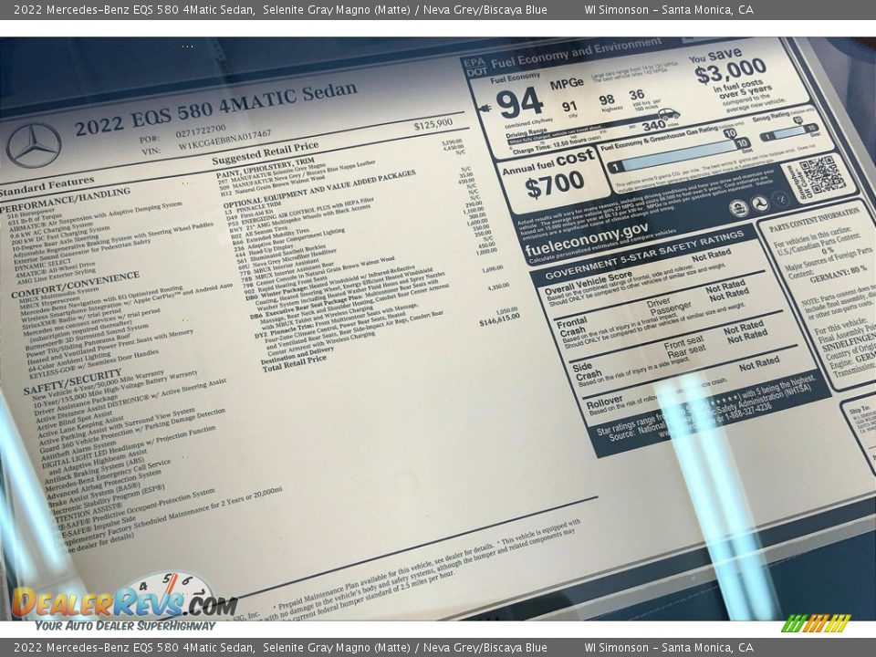 2022 Mercedes-Benz EQS 580 4Matic Sedan Window Sticker Photo #13