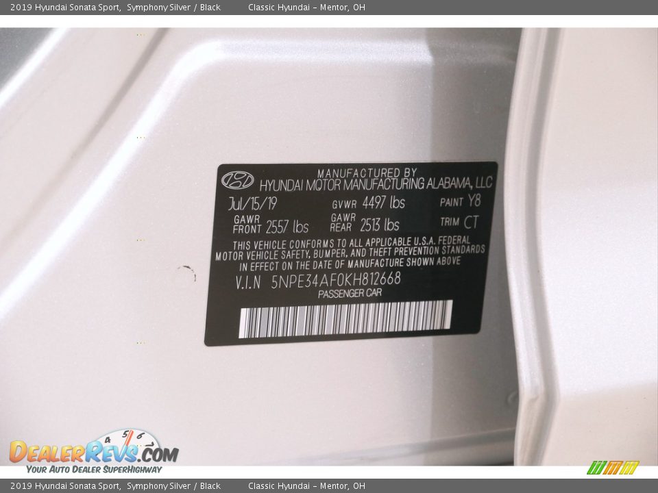 2019 Hyundai Sonata Sport Symphony Silver / Black Photo #18