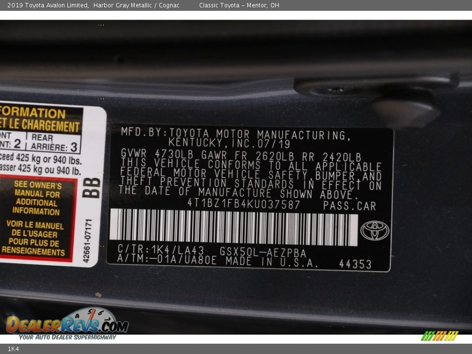 Toyota Color Code 1K4 Harbor Gray Metallic