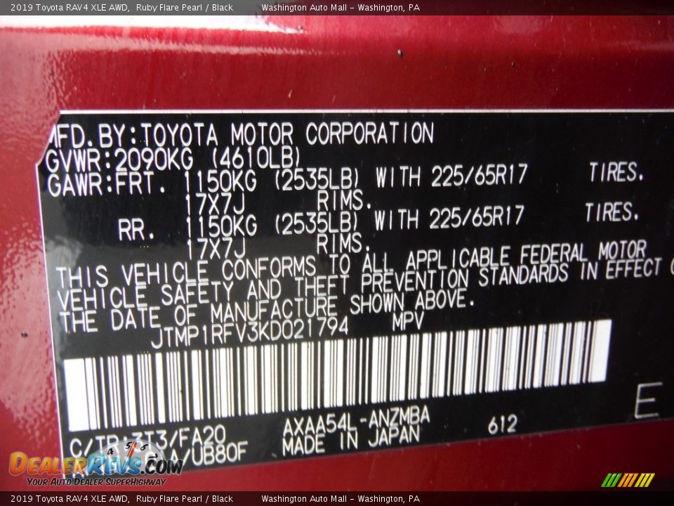 2019 Toyota RAV4 XLE AWD Ruby Flare Pearl / Black Photo #34