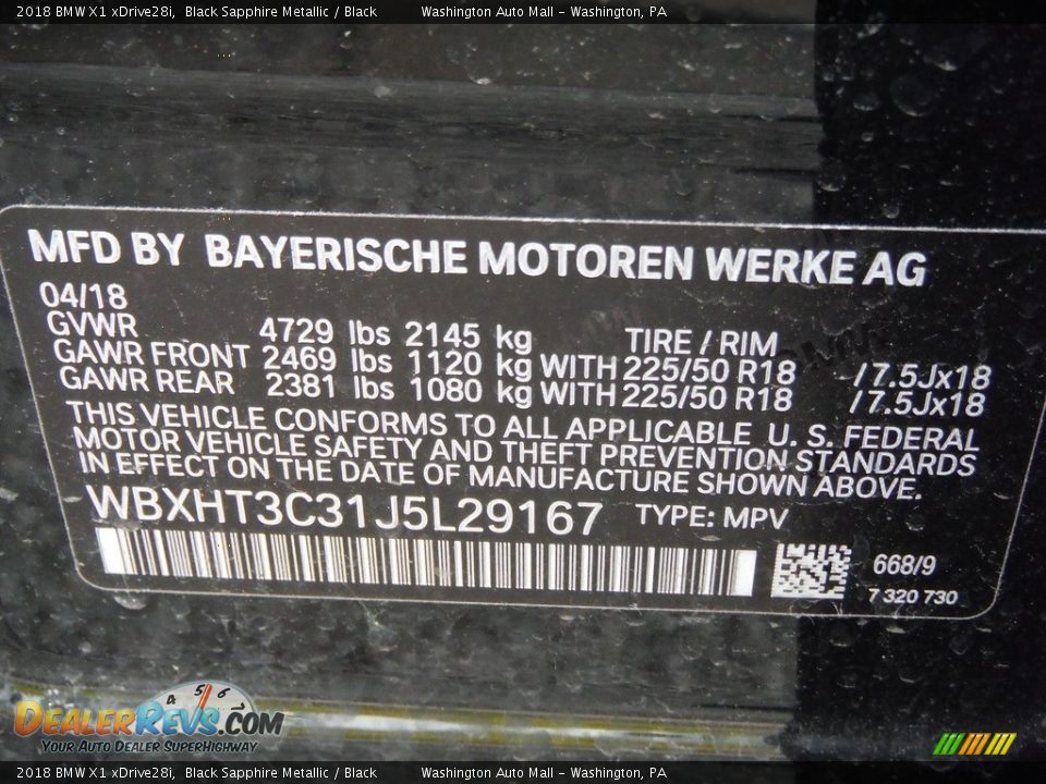 2018 BMW X1 xDrive28i Black Sapphire Metallic / Black Photo #32