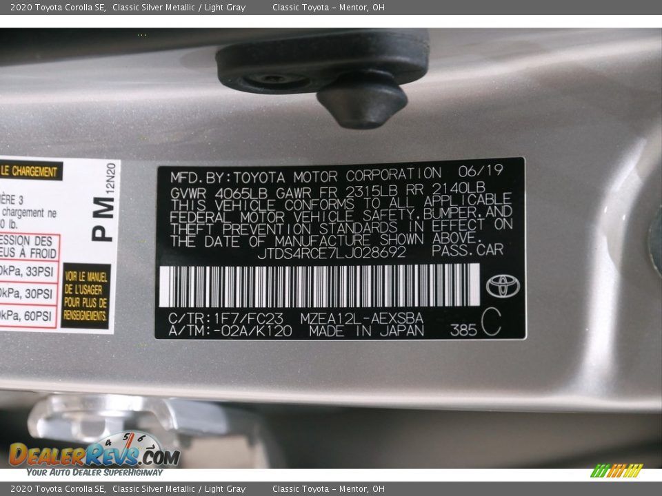 2020 Toyota Corolla SE Classic Silver Metallic / Light Gray Photo #20