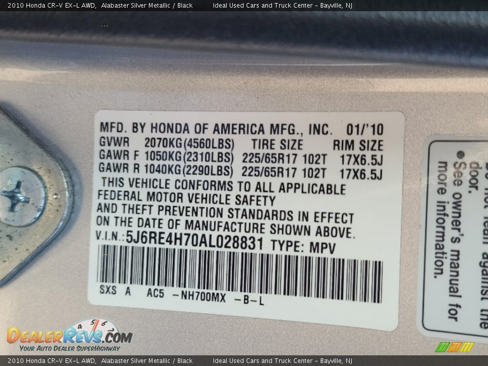 2010 Honda CR-V EX-L AWD Alabaster Silver Metallic / Black Photo #28