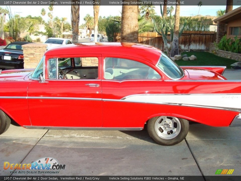 1957 Chevrolet Bel Air 2 Door Sedan Vermillion Red / Red/Grey Photo #16