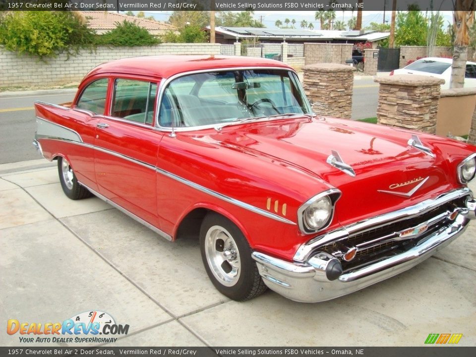 1957 Chevrolet Bel Air 2 Door Sedan Vermillion Red / Red/Grey Photo #33