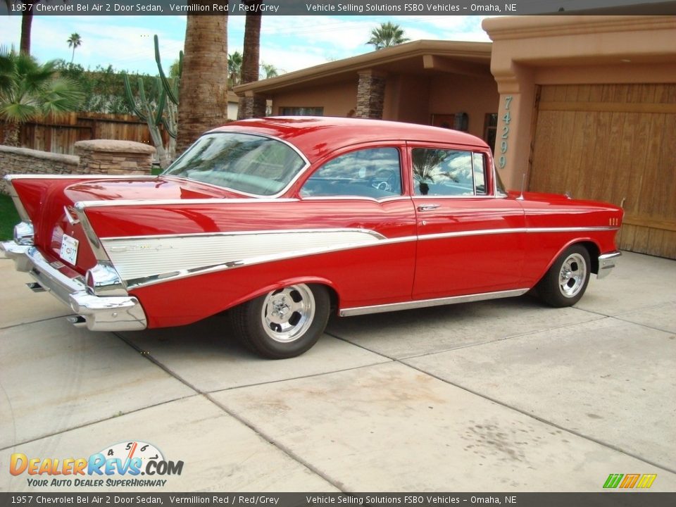 1957 Chevrolet Bel Air 2 Door Sedan Vermillion Red / Red/Grey Photo #34