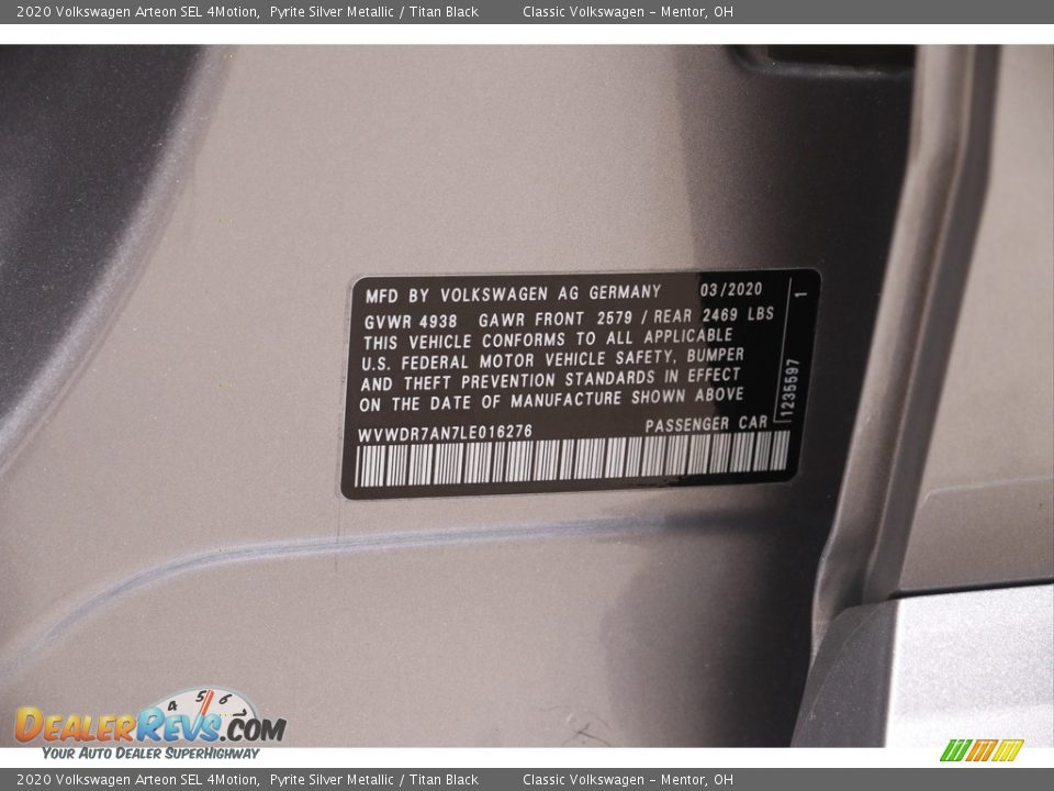 2020 Volkswagen Arteon SEL 4Motion Pyrite Silver Metallic / Titan Black Photo #23