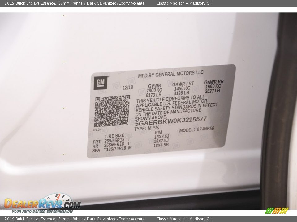 2019 Buick Enclave Essence Summit White / Dark Galvanized/Ebony Accents Photo #24