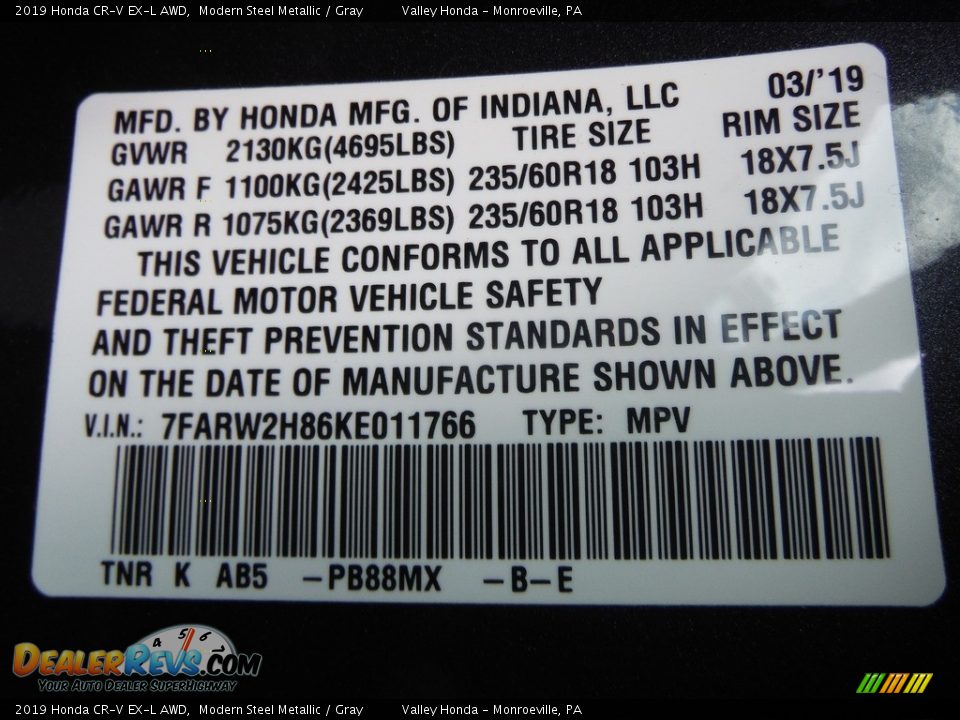2019 Honda CR-V EX-L AWD Modern Steel Metallic / Gray Photo #34