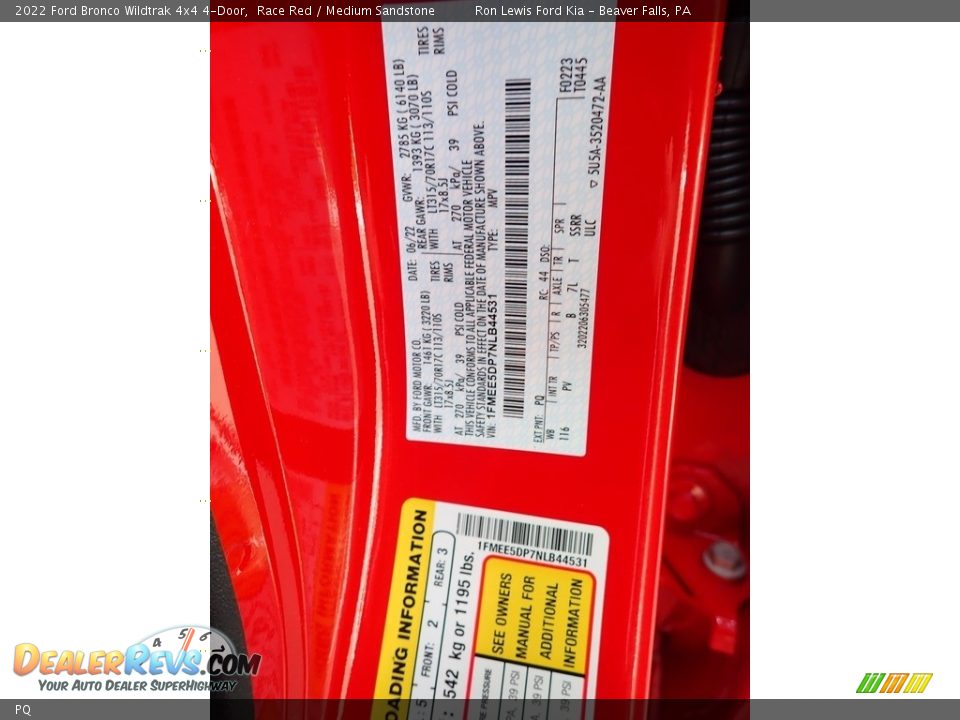 Ford Color Code PQ Race Red