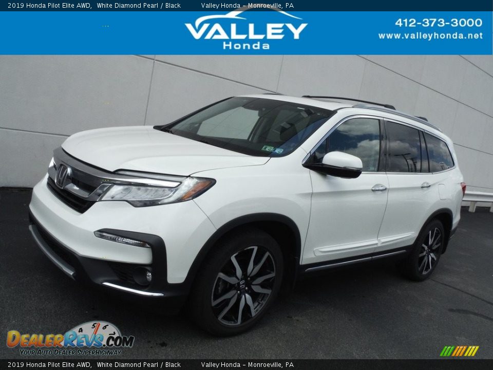 2019 Honda Pilot Elite AWD White Diamond Pearl / Black Photo #1