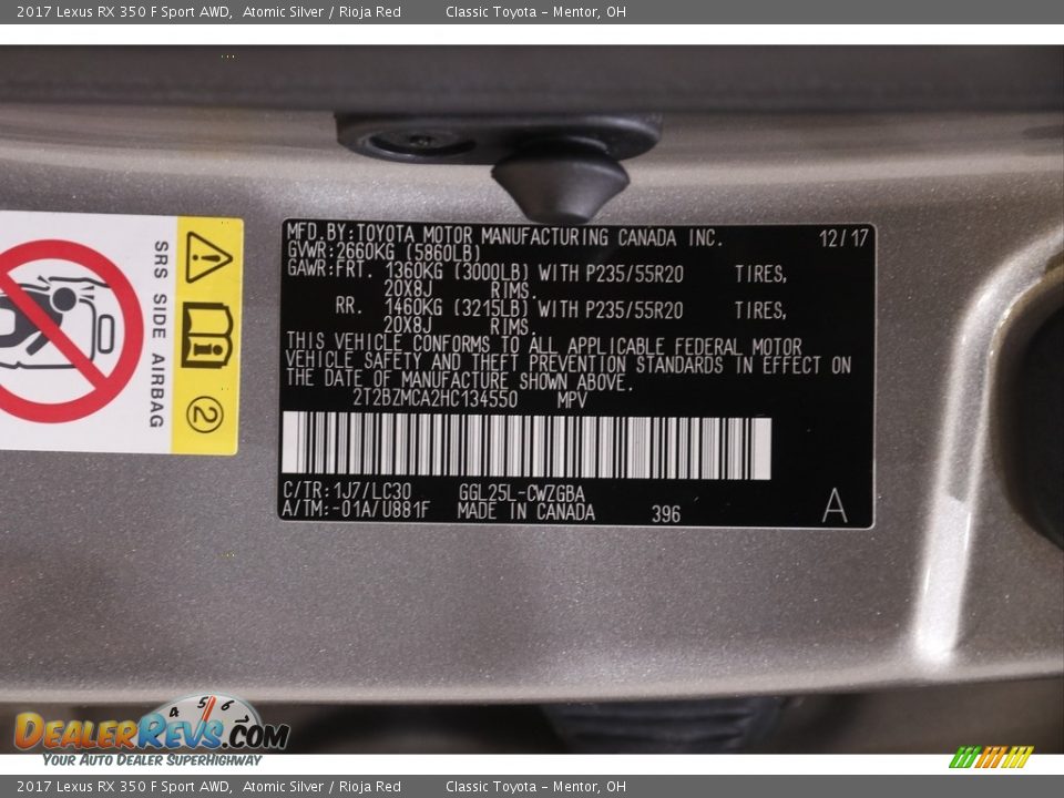 2017 Lexus RX 350 F Sport AWD Atomic Silver / Rioja Red Photo #25