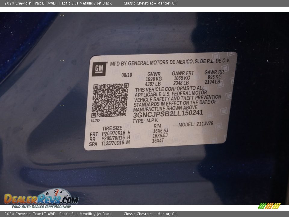 2020 Chevrolet Trax LT AWD Pacific Blue Metallic / Jet Black Photo #19