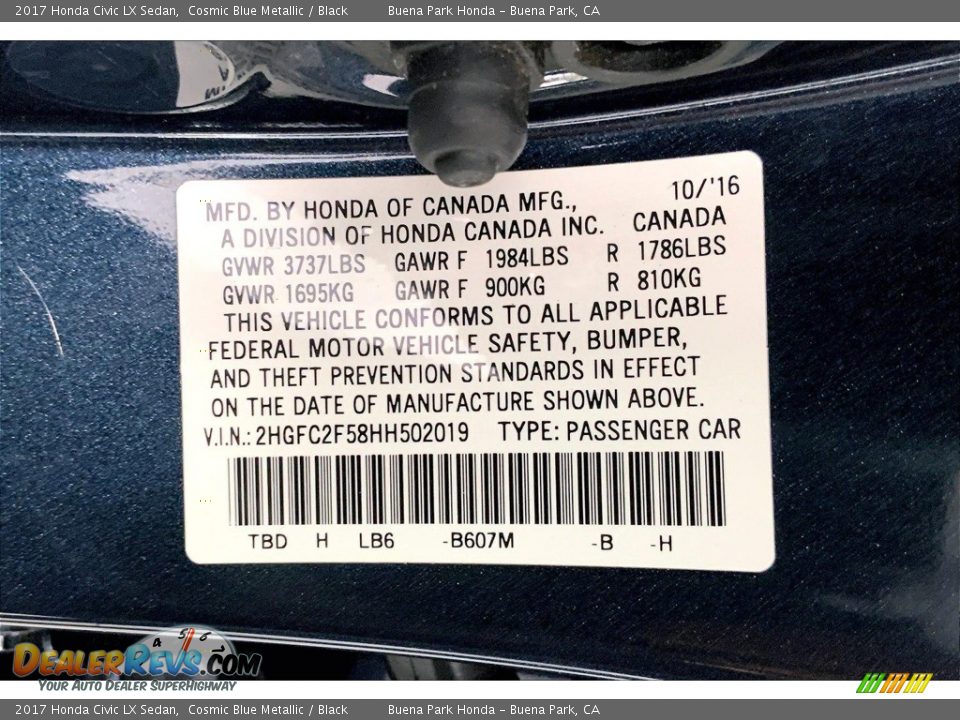 2017 Honda Civic LX Sedan Cosmic Blue Metallic / Black Photo #33