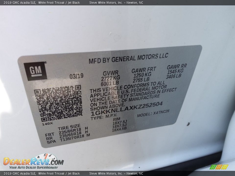 2019 GMC Acadia SLE White Frost Tricoat / Jet Black Photo #29