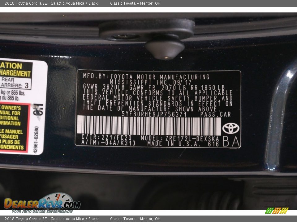 2018 Toyota Corolla SE Galactic Aqua Mica / Black Photo #21