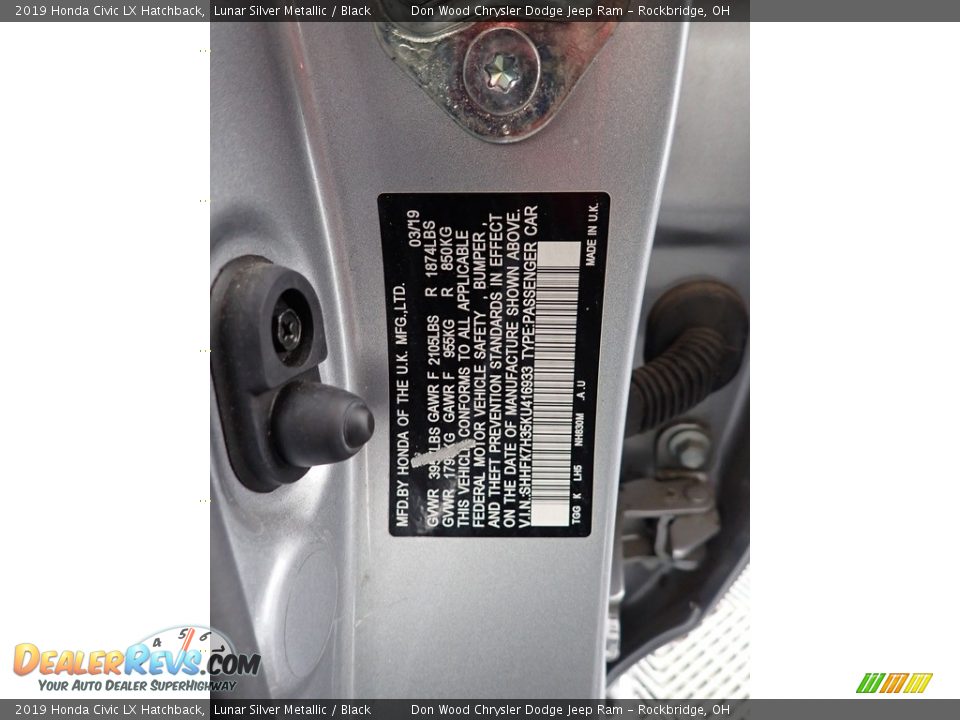 2019 Honda Civic LX Hatchback Lunar Silver Metallic / Black Photo #31