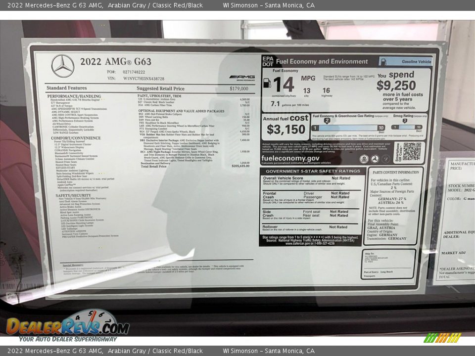 2022 Mercedes-Benz G 63 AMG Window Sticker Photo #13