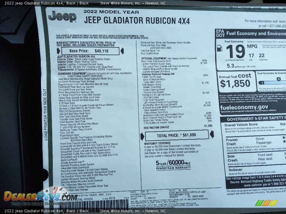 2022 Jeep Gladiator Rubicon 4x4 Black / Black Photo #30