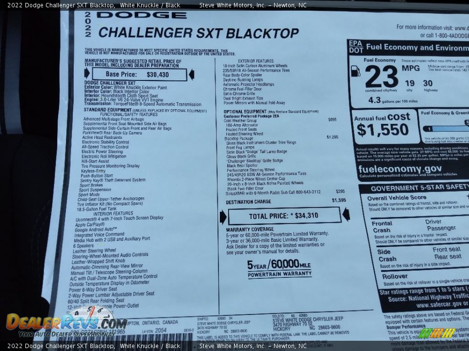 2022 Dodge Challenger SXT Blacktop White Knuckle / Black Photo #26