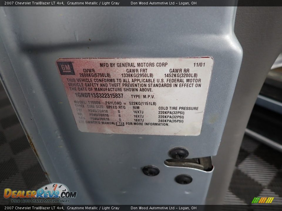 2007 Chevrolet TrailBlazer LT 4x4 Graystone Metallic / Light Gray Photo #30