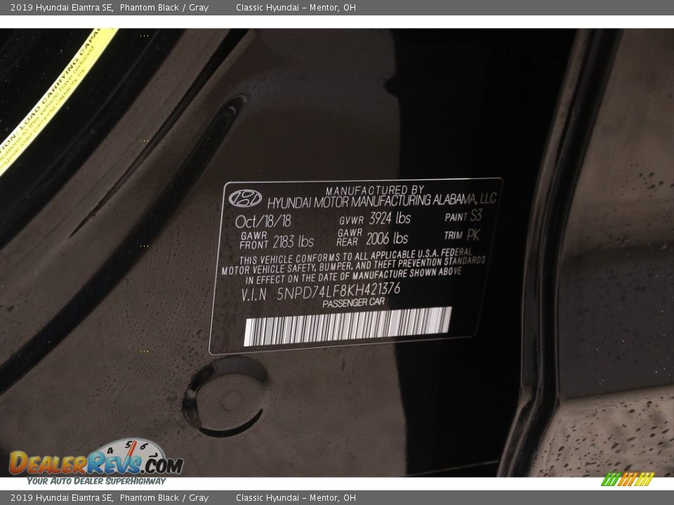 2019 Hyundai Elantra SE Phantom Black / Gray Photo #20