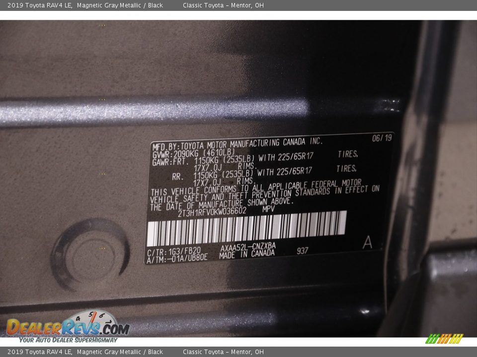 2019 Toyota RAV4 LE Magnetic Gray Metallic / Black Photo #19