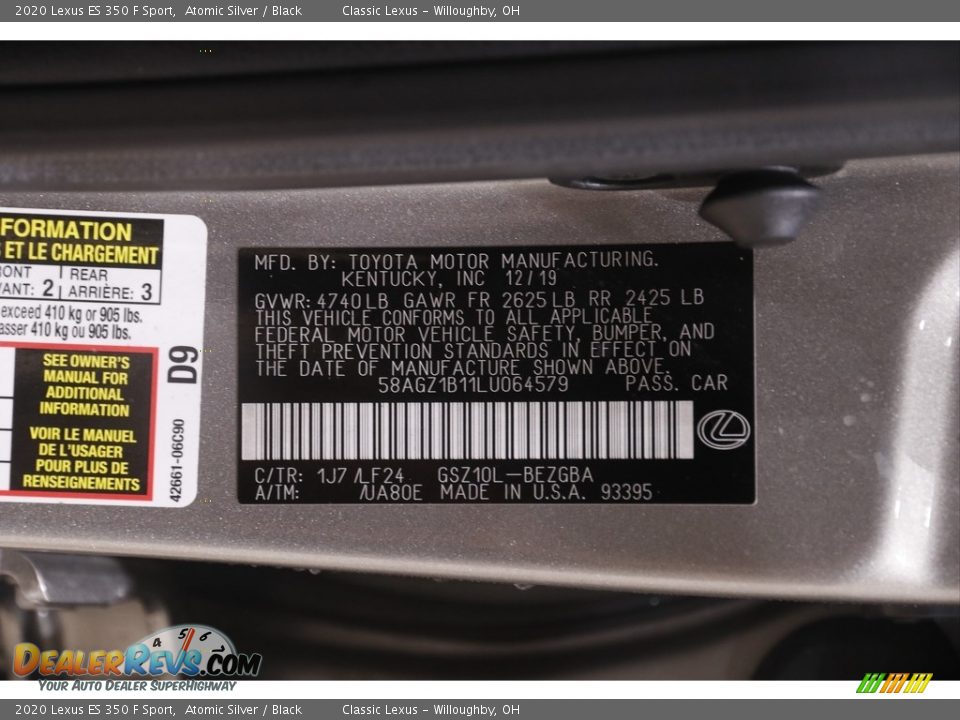 2020 Lexus ES 350 F Sport Atomic Silver / Black Photo #21