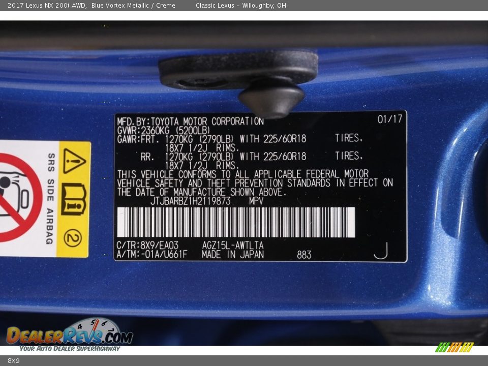 Lexus Color Code 8X9 Blue Vortex Metallic