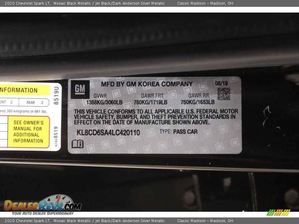 2020 Chevrolet Spark LT Mosaic Black Metallic / Jet Black/Dark Anderson Silver Metallic Photo #20