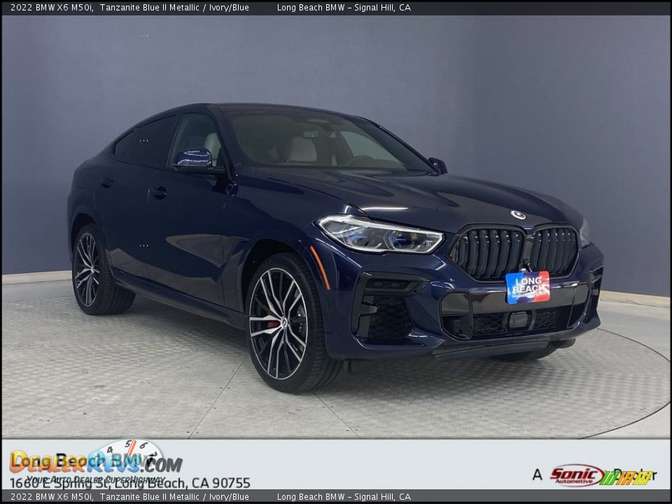 2022 BMW X6 M50i Tanzanite Blue II Metallic / Ivory/Blue Photo #1