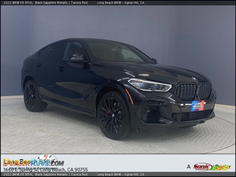 2022 BMW X6 M50i Black Sapphire Metallic / Tacora Red Photo #1