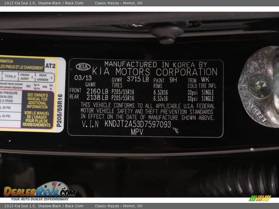 2013 Kia Soul 1.6 Shadow Black / Black Cloth Photo #19