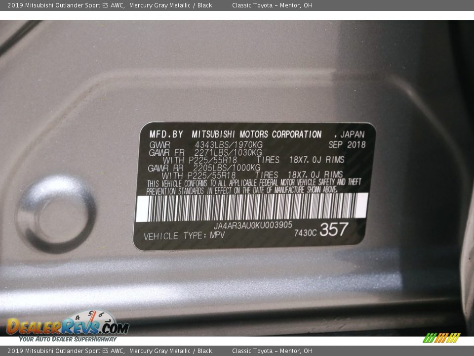 2019 Mitsubishi Outlander Sport ES AWC Mercury Gray Metallic / Black Photo #20