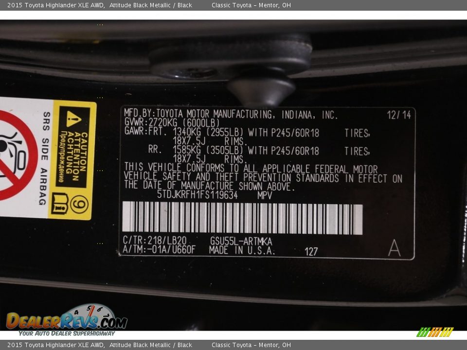 2015 Toyota Highlander XLE AWD Attitude Black Metallic / Black Photo #23