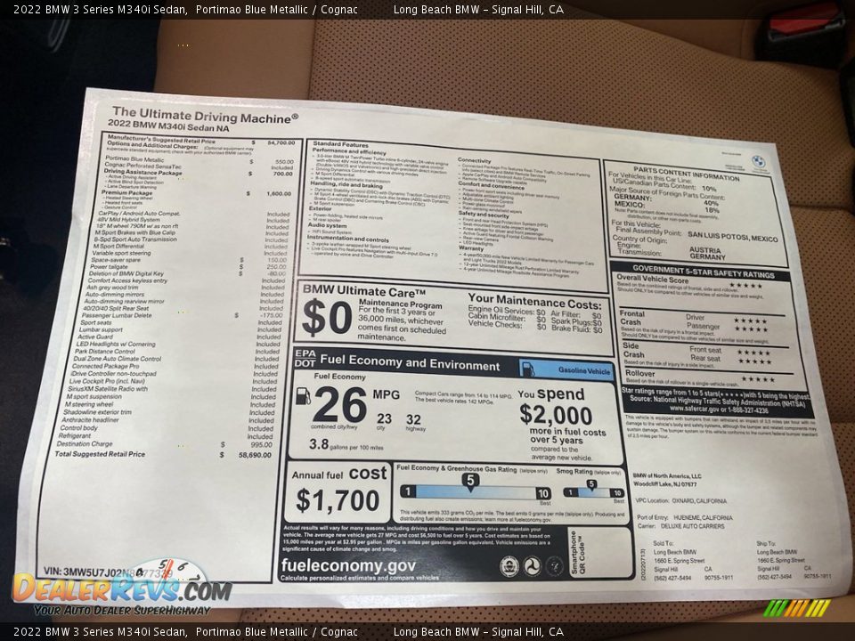 2022 BMW 3 Series M340i Sedan Window Sticker Photo #26