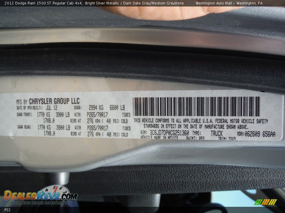 Dodge Color Code PS2 Bright Silver Metallic