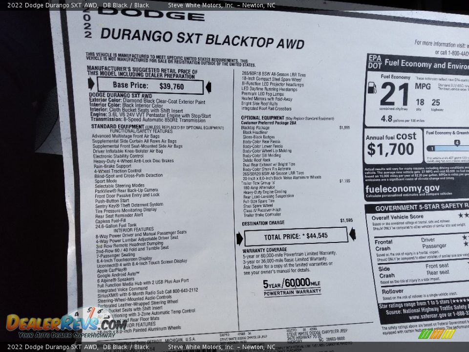 2022 Dodge Durango SXT AWD DB Black / Black Photo #27