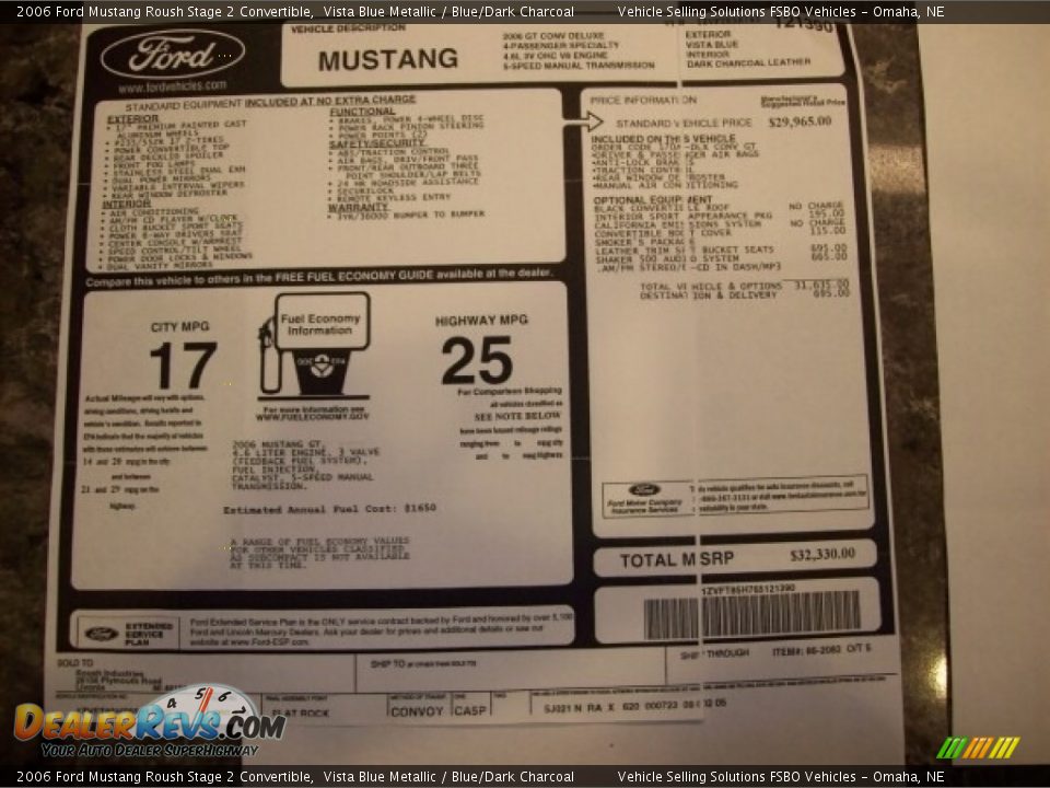 2006 Ford Mustang Roush Stage 2 Convertible Window Sticker Photo #10