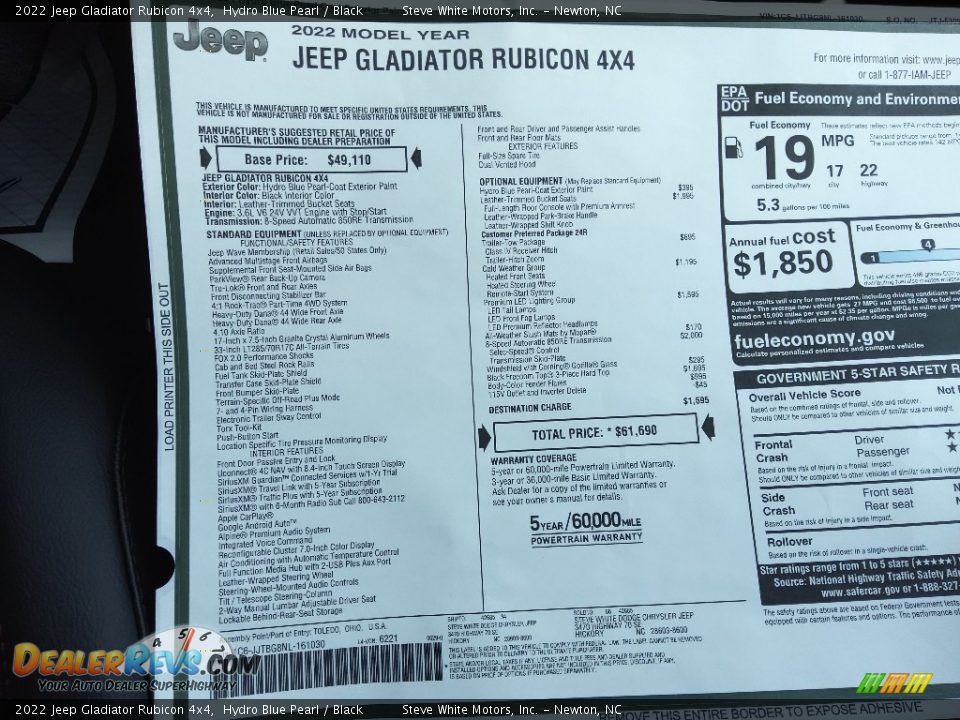 2022 Jeep Gladiator Rubicon 4x4 Hydro Blue Pearl / Black Photo #30