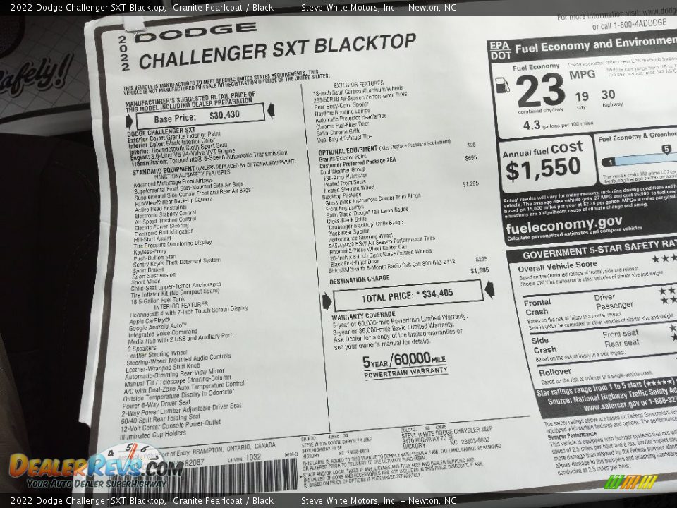 2022 Dodge Challenger SXT Blacktop Granite Pearlcoat / Black Photo #24
