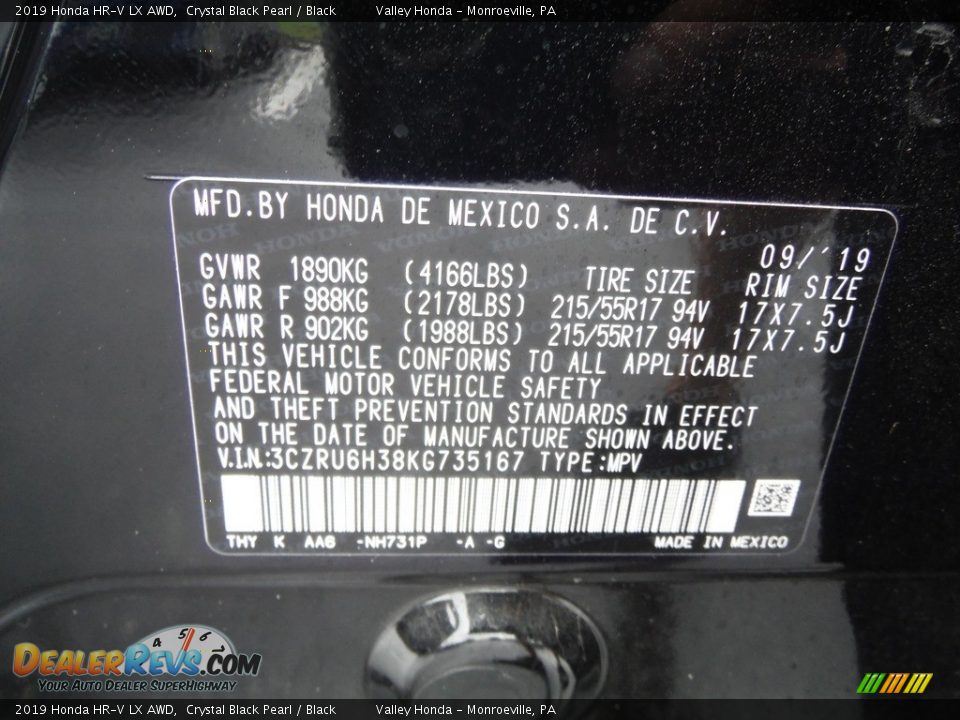 2019 Honda HR-V LX AWD Crystal Black Pearl / Black Photo #26