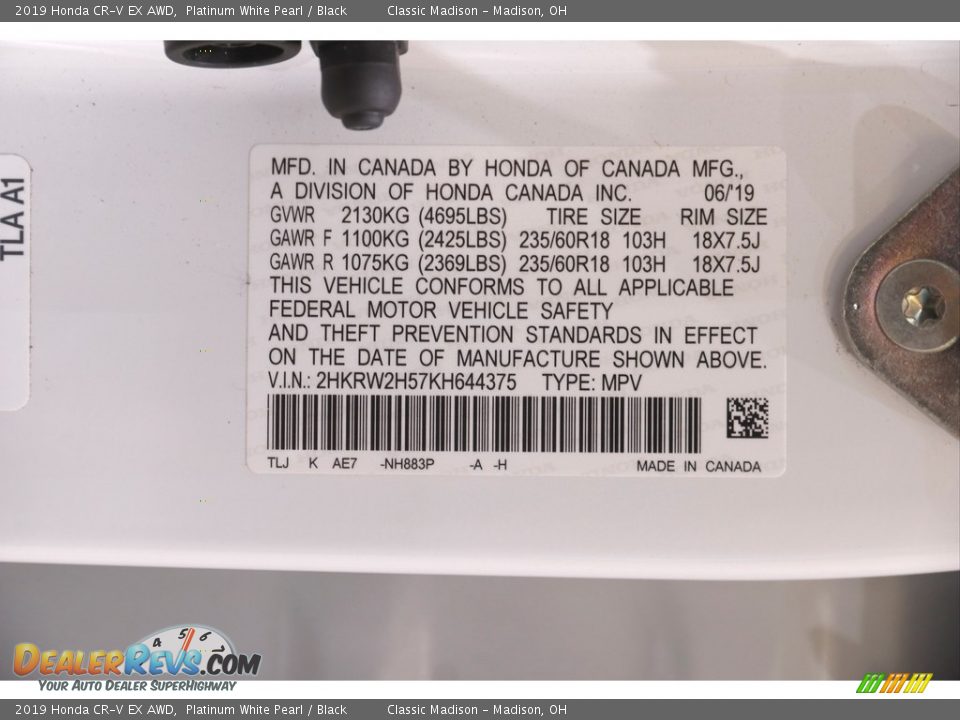 2019 Honda CR-V EX AWD Platinum White Pearl / Black Photo #22