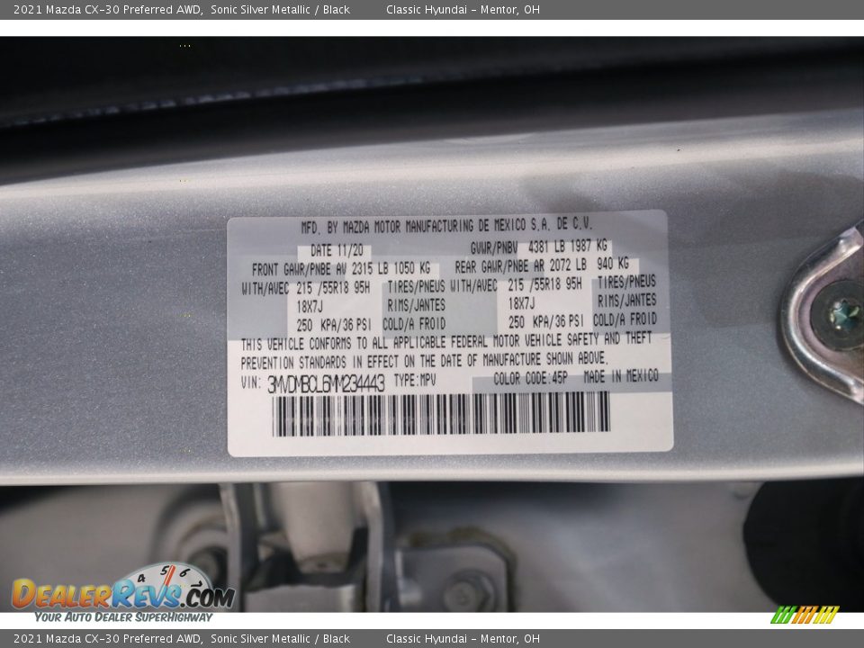 2021 Mazda CX-30 Preferred AWD Sonic Silver Metallic / Black Photo #20