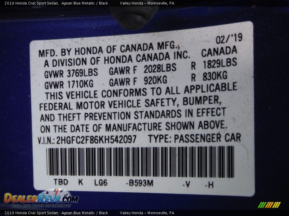 2019 Honda Civic Sport Sedan Agean Blue Metallic / Black Photo #25