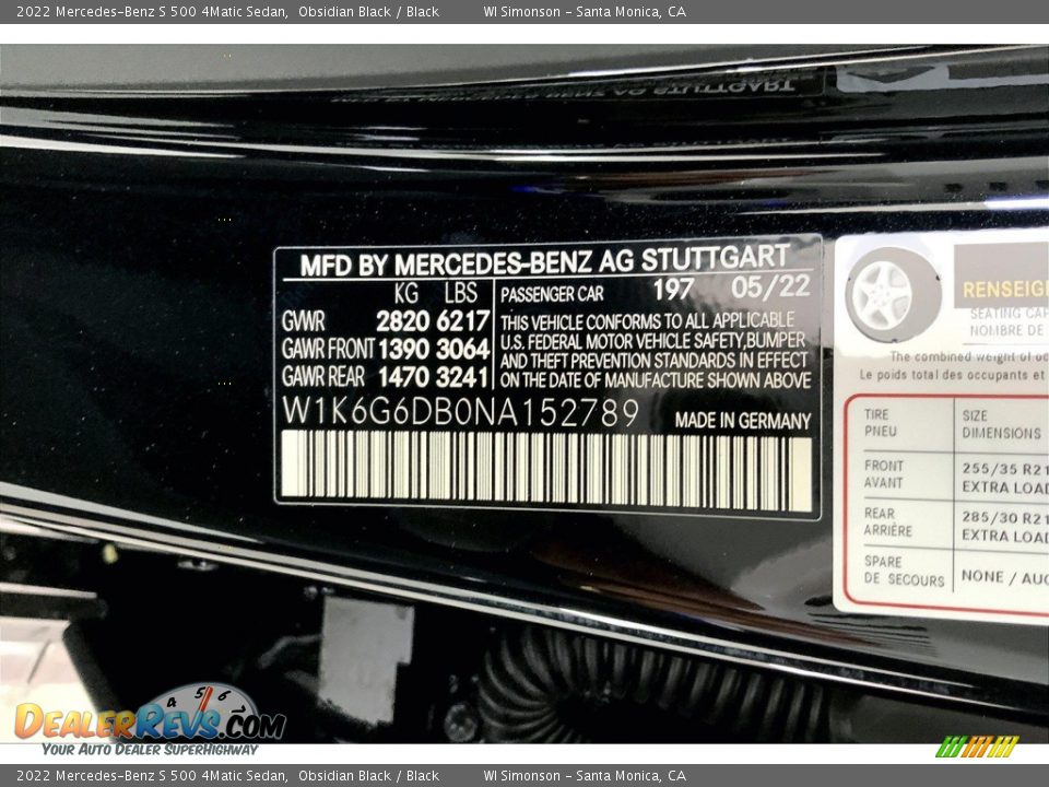 2022 Mercedes-Benz S 500 4Matic Sedan Obsidian Black / Black Photo #11