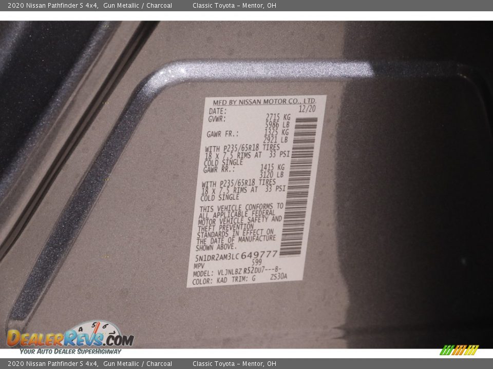 2020 Nissan Pathfinder S 4x4 Gun Metallic / Charcoal Photo #23