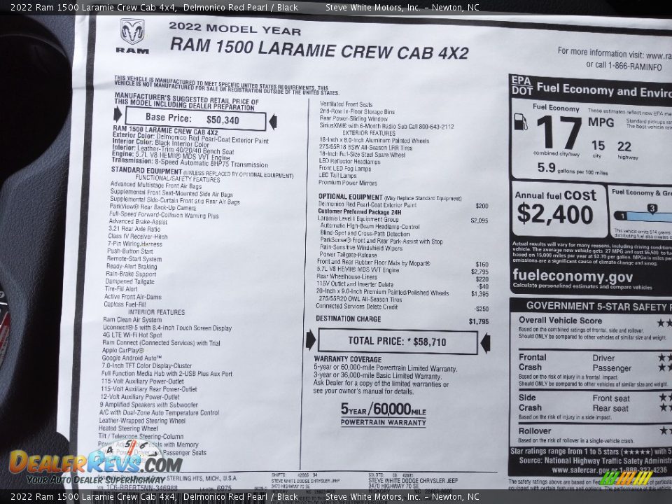 2022 Ram 1500 Laramie Crew Cab 4x4 Delmonico Red Pearl / Black Photo #27